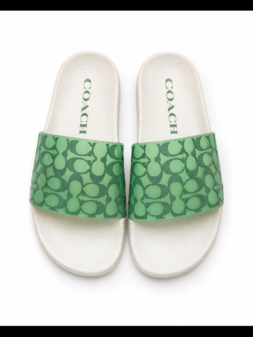 Coach Green Signature Logo Slide Sandals Size 6 Summer Casual
